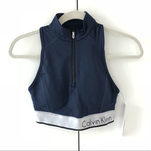 Calvin Klein Tops - NWT Calvin Klein logo zip front navy sports bra